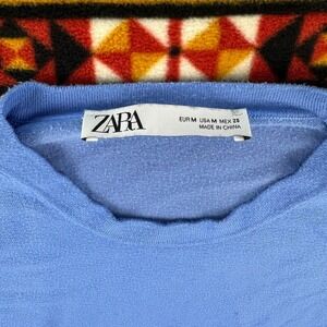 Zara Knit Sweater Button Cuff Long‎ Sleeve Periwinkle Blue Top Size M